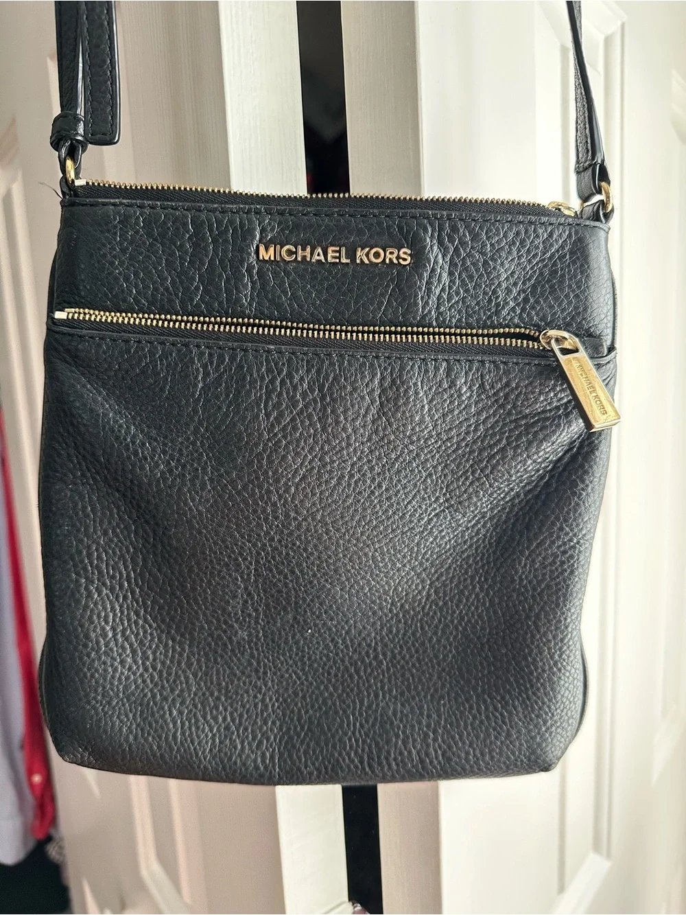 Michael Kors Black Pebbled Leather Crossbody Purse | Gold Hardware